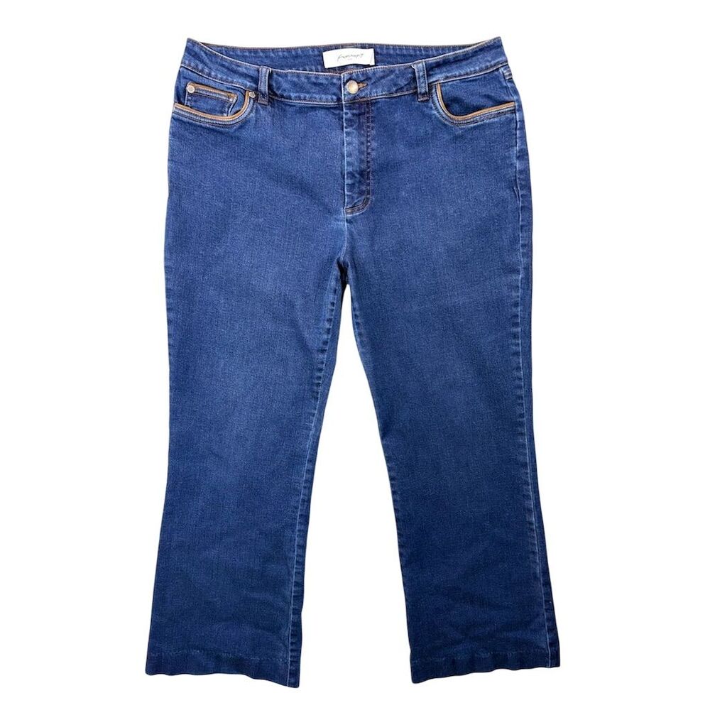 Foxcroft NYC Women's Jeans 16 Blue Straight Leg Stretch Denim Contrast Piping